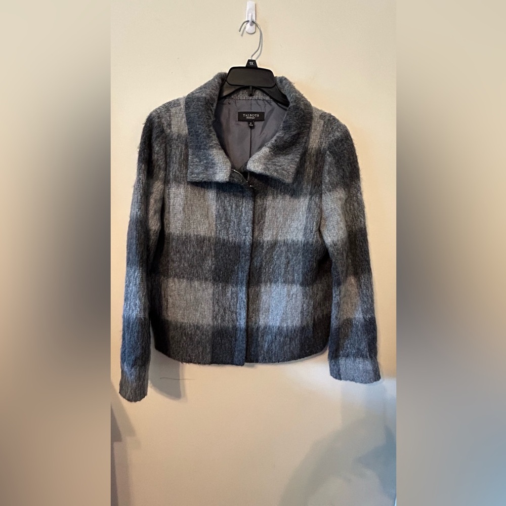 Talbots Collared Moto Zip Jacket Gray Color Block  Wool Blend Coat‎ Size 12